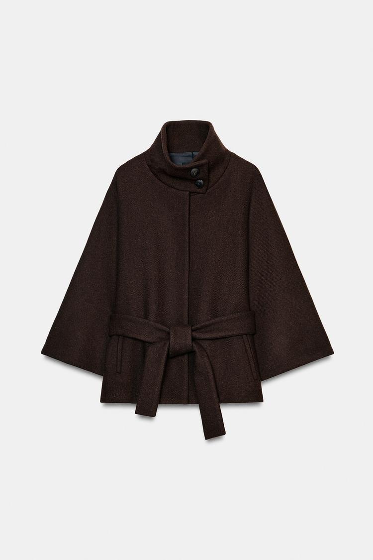Cropped Wool Cape Coat