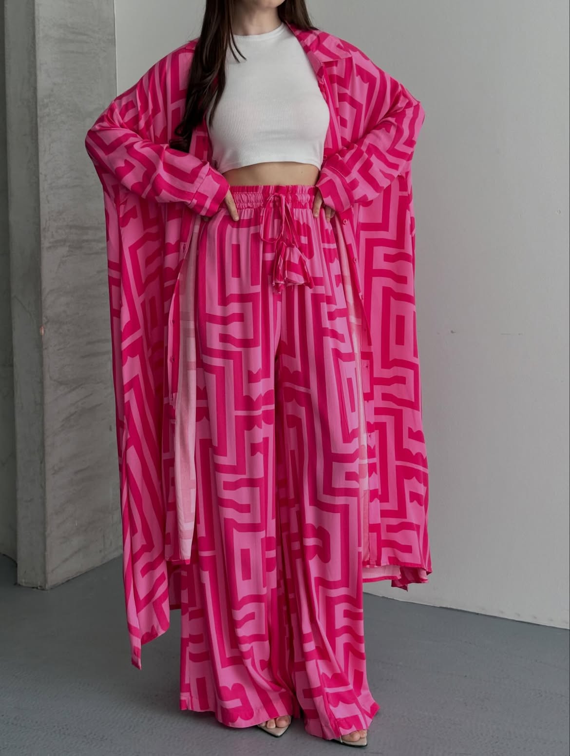 Maze Print Kimono Set
