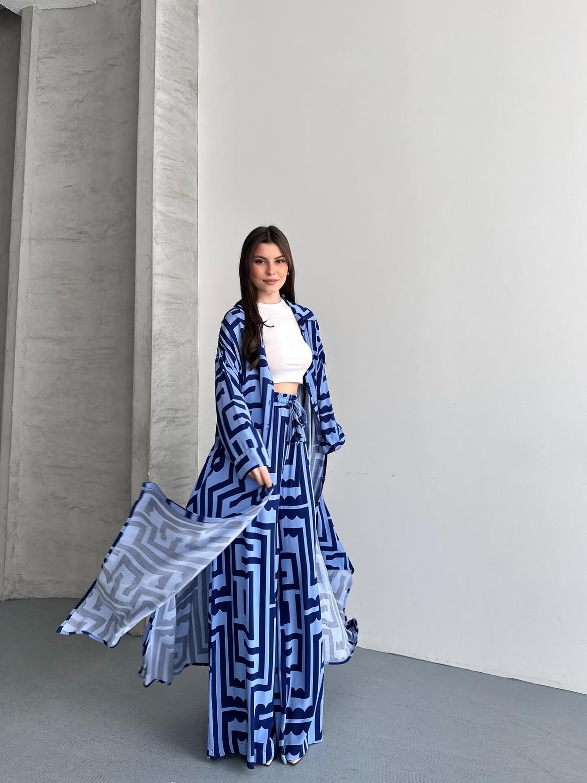Maze Print Kimono Set
