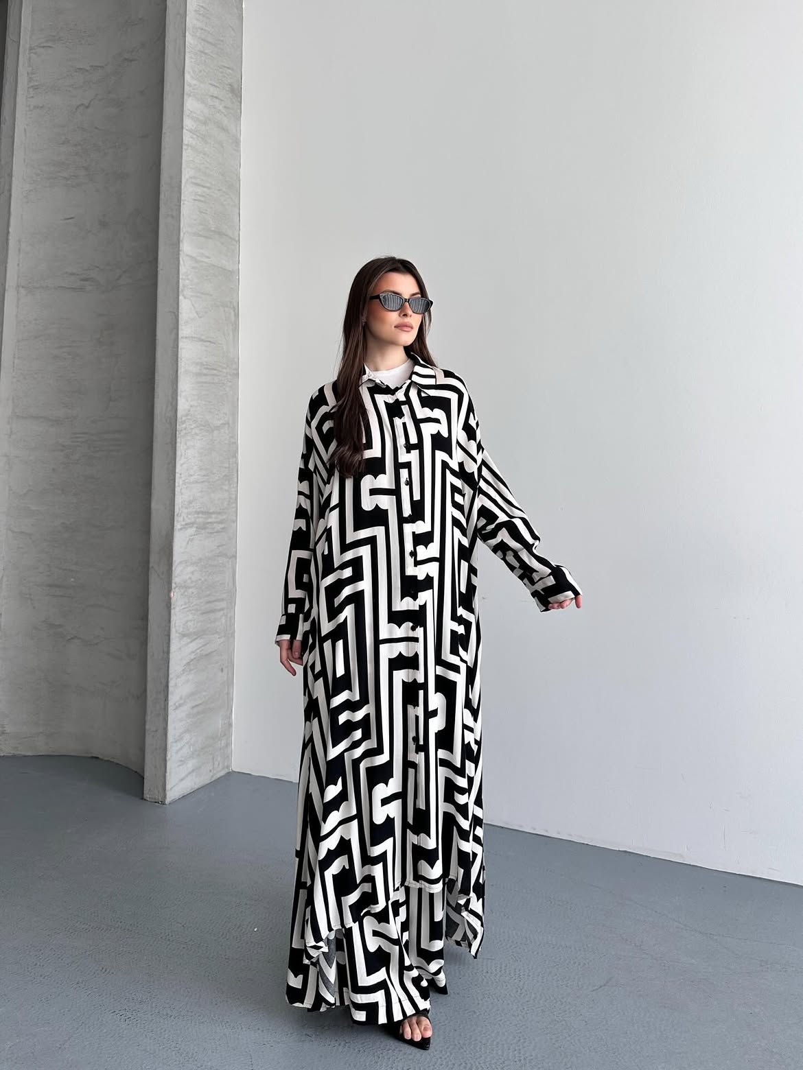 Maze Print Kimono Set