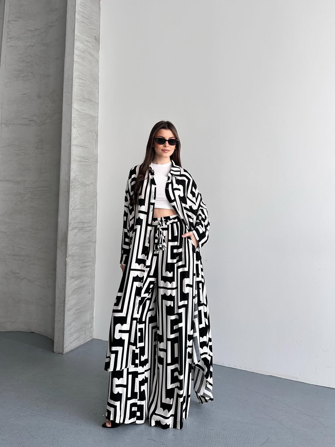 Maze Print Kimono Set
