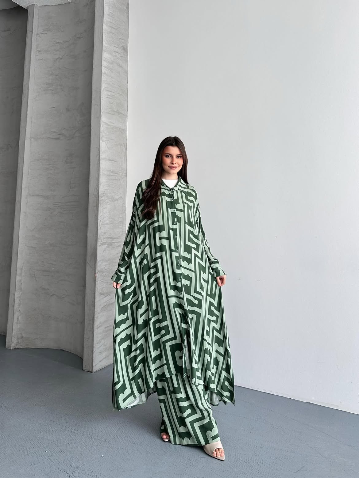 Maze Print Kimono Set