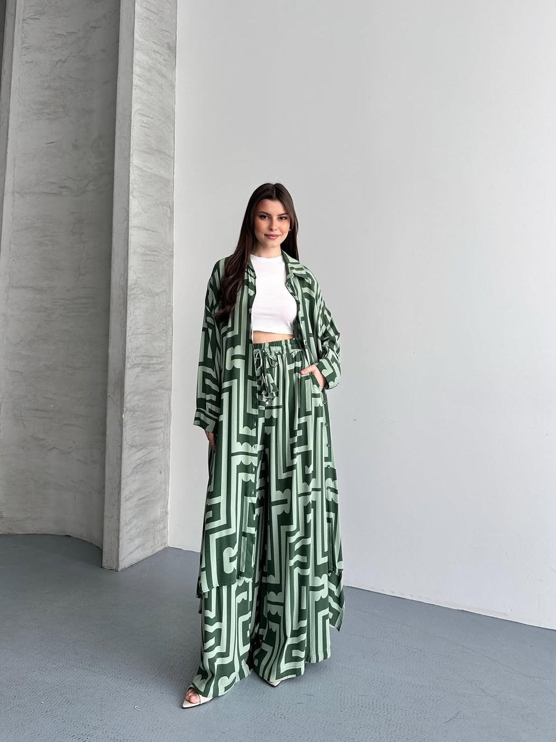 Maze Print Kimono Set