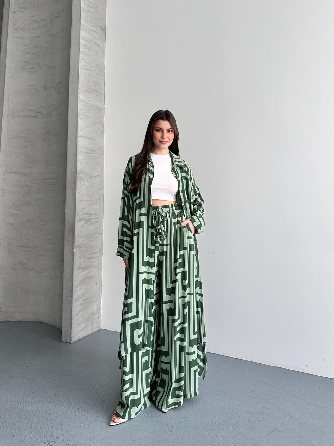 Maze Print Kimono Set