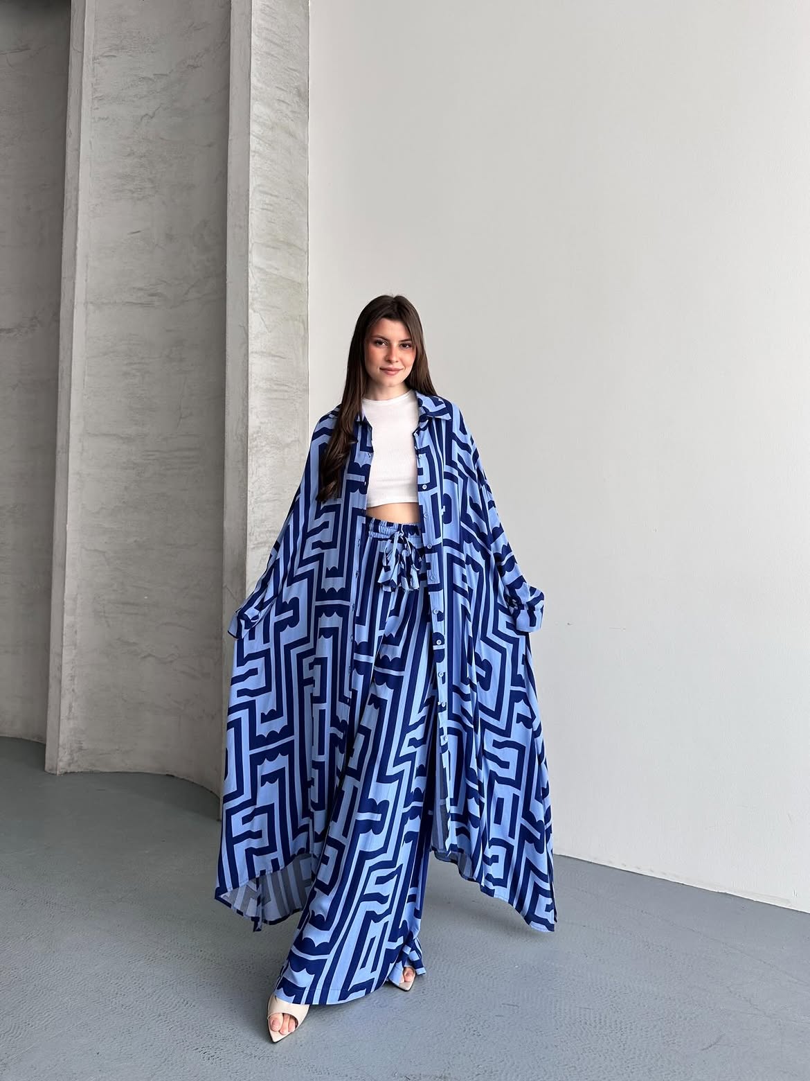 Maze Print Kimono Set