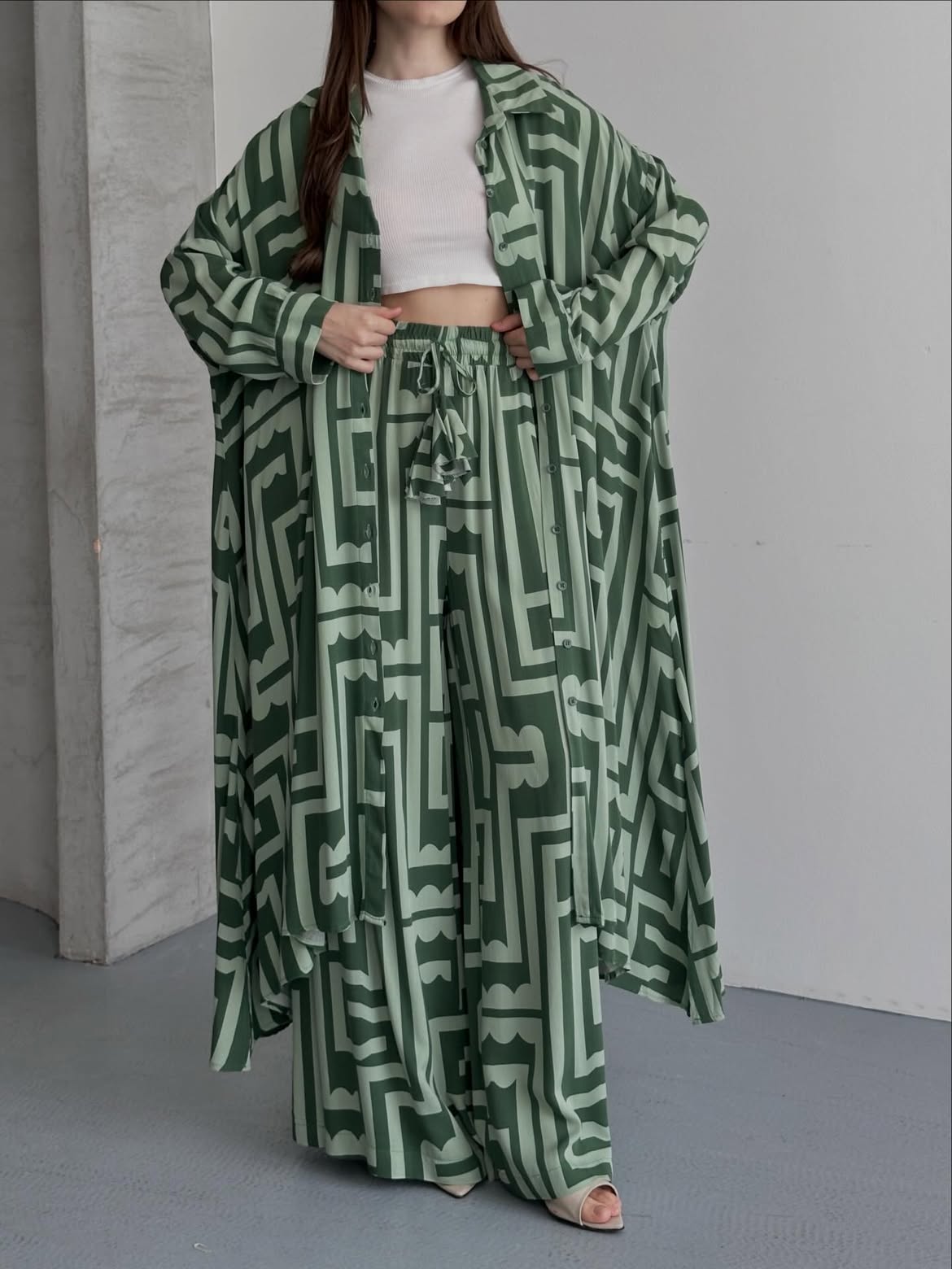 Maze Print Kimono Set