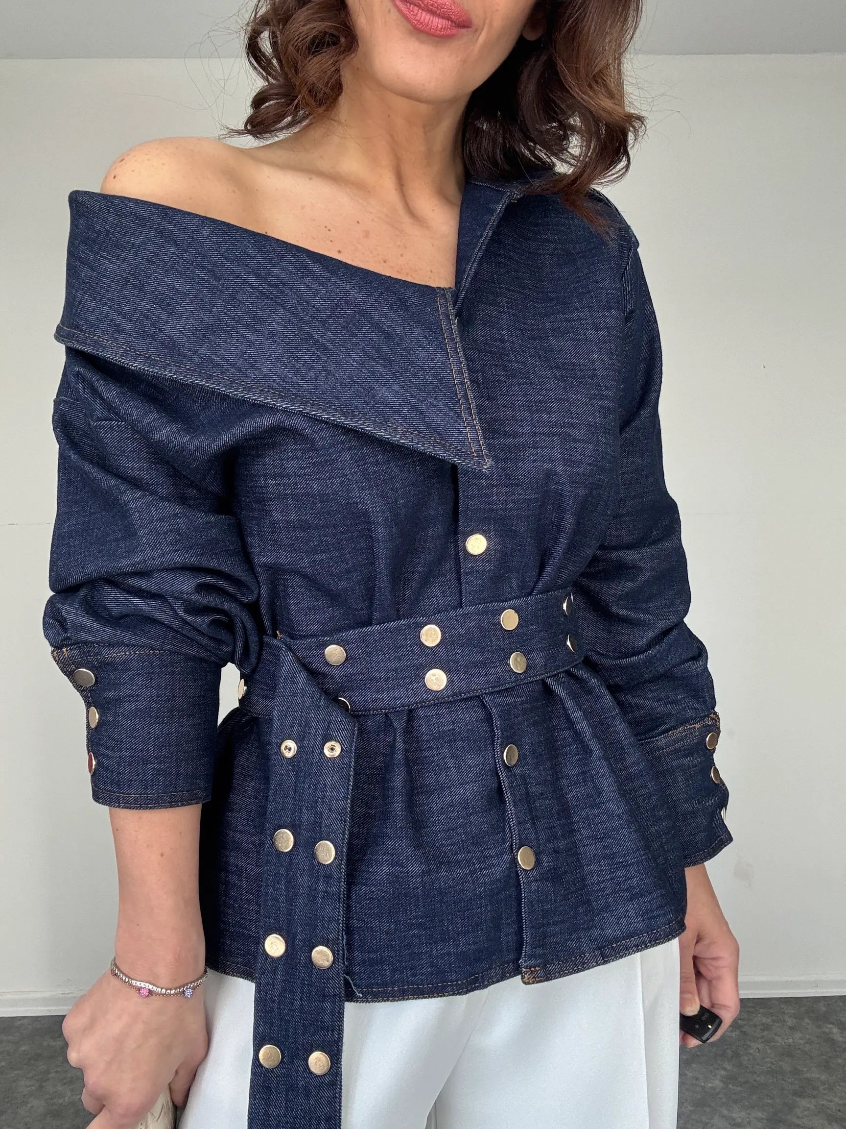 One-Shoulder Belted Blouse