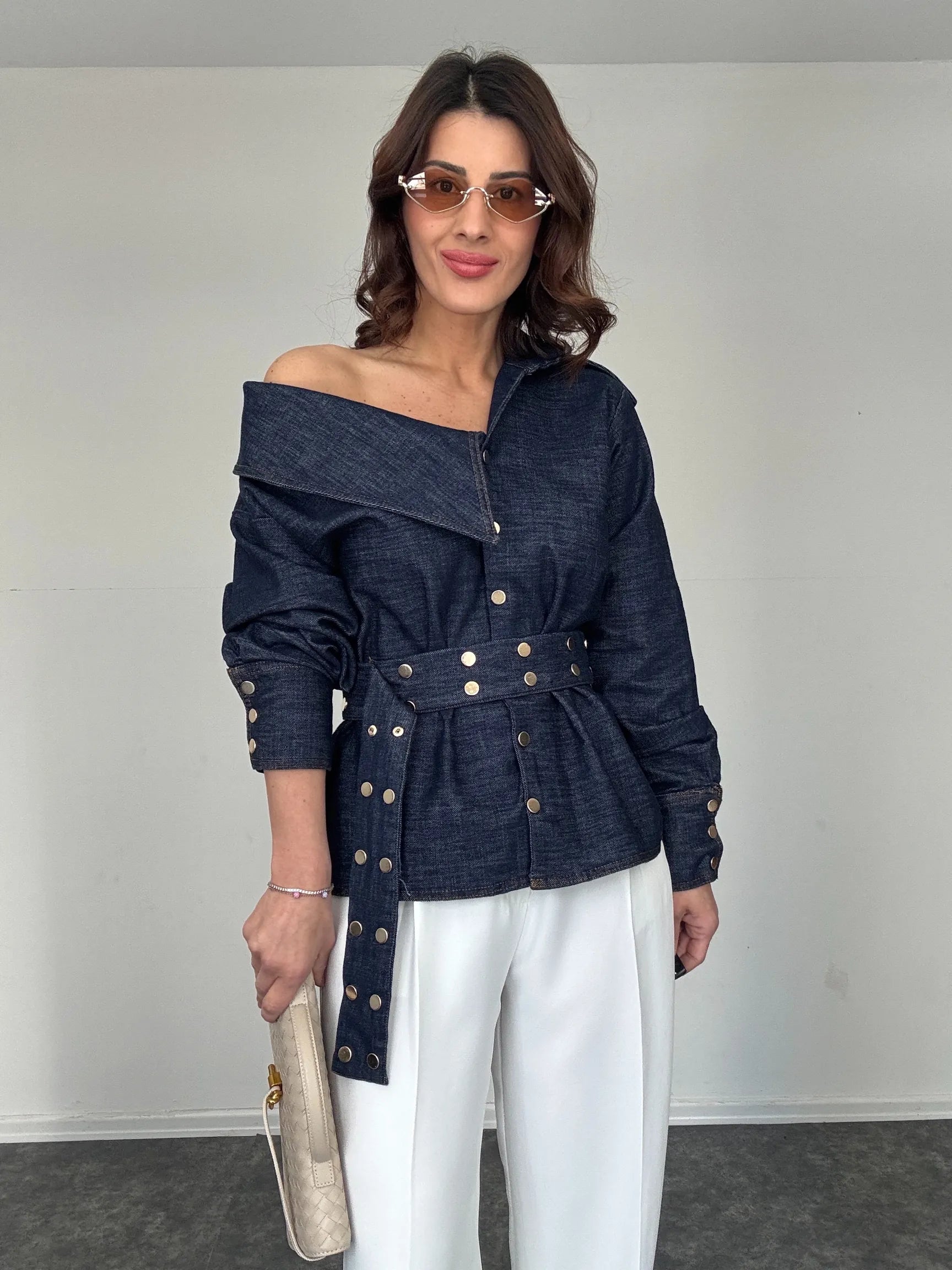 One-Shoulder Belted Blouse