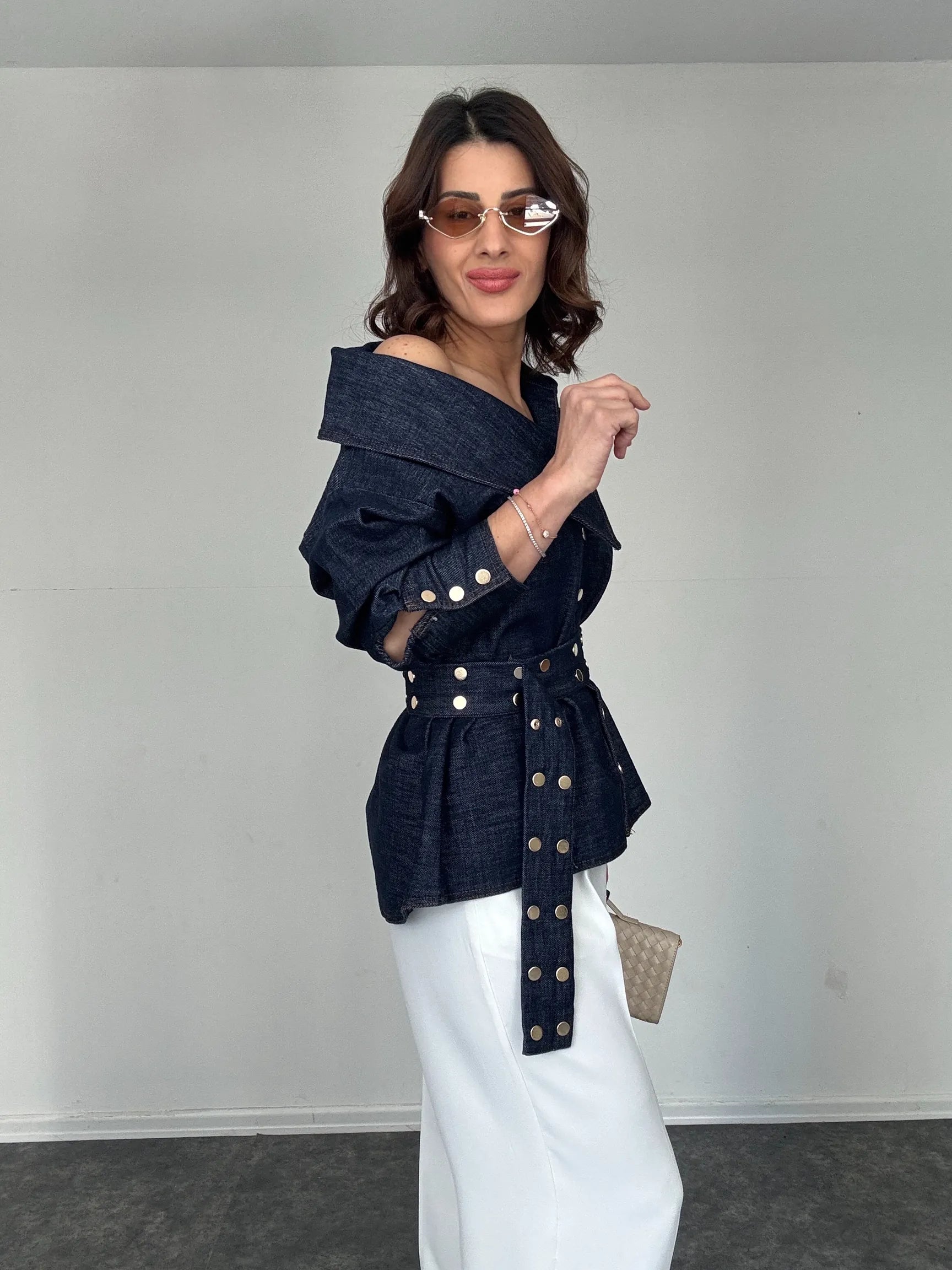 One-Shoulder Belted Blouse