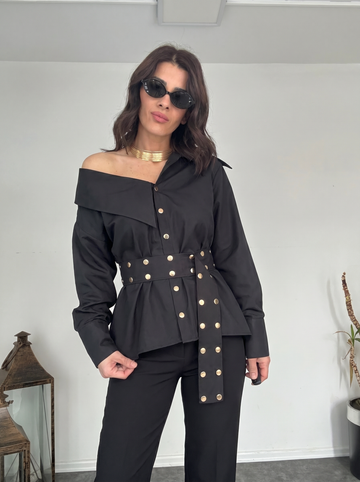 One-Shoulder Belted Blouse
