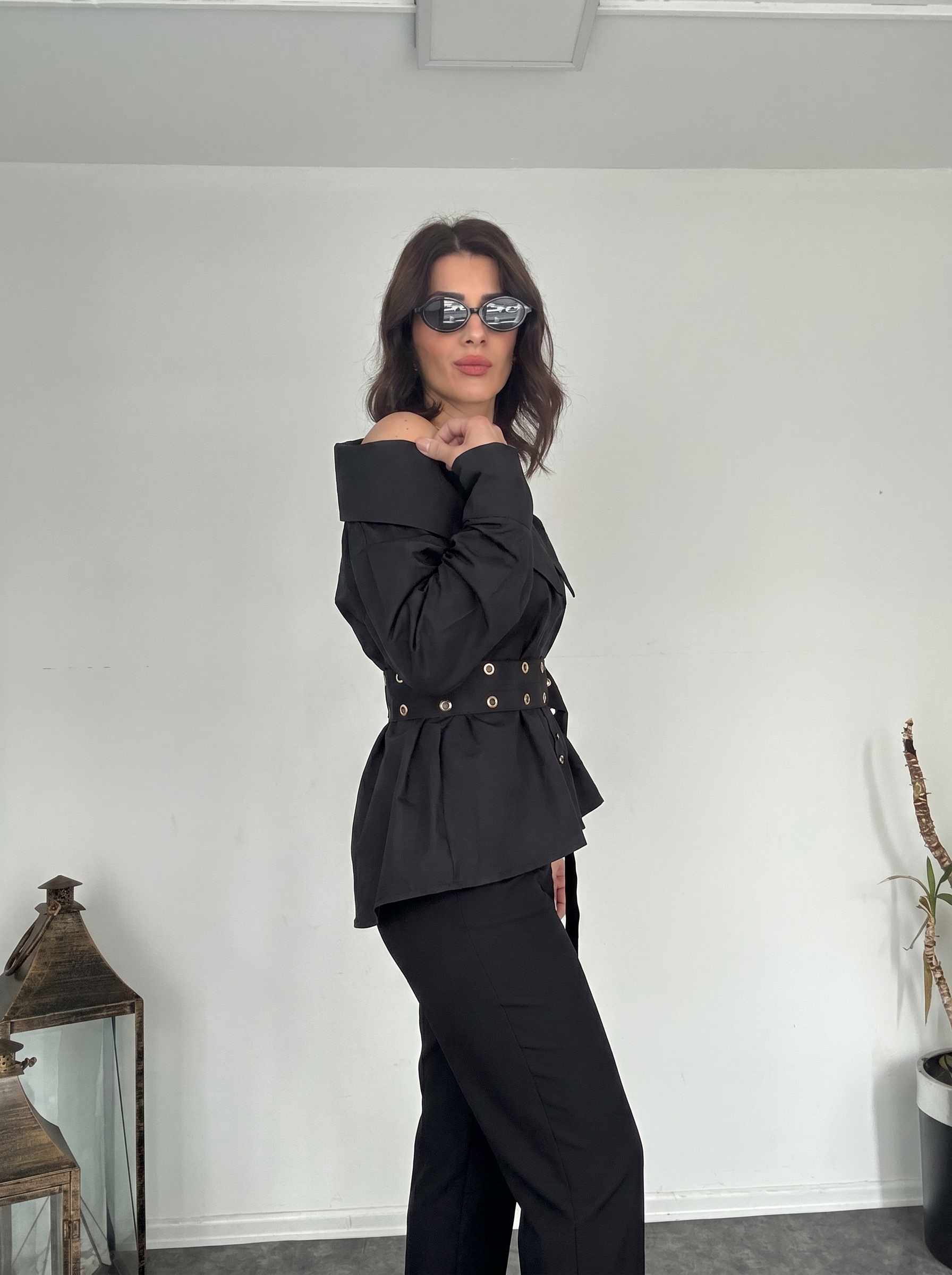 One-Shoulder Belted Blouse
