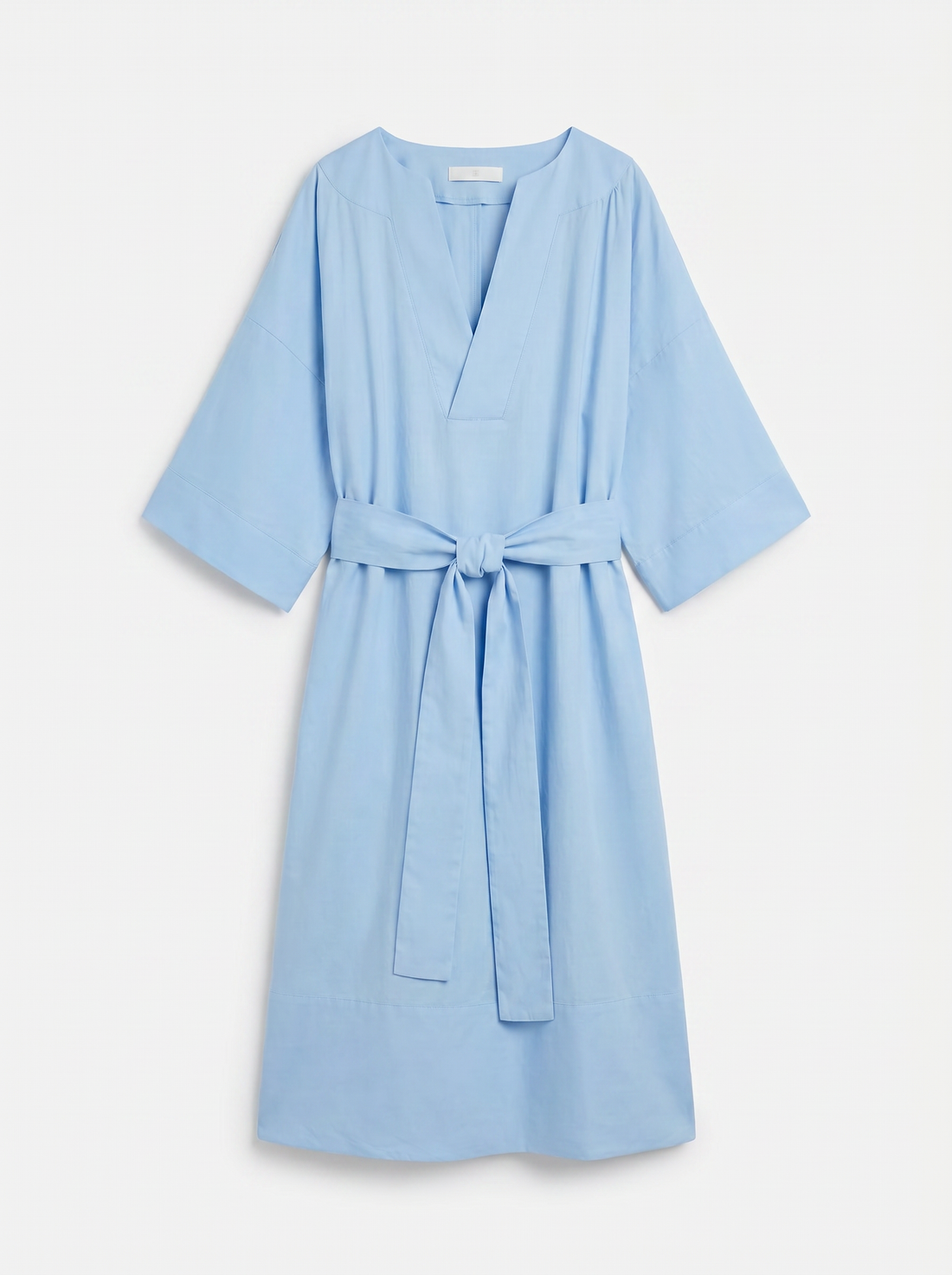 V-Neck Belted Linen Dress
