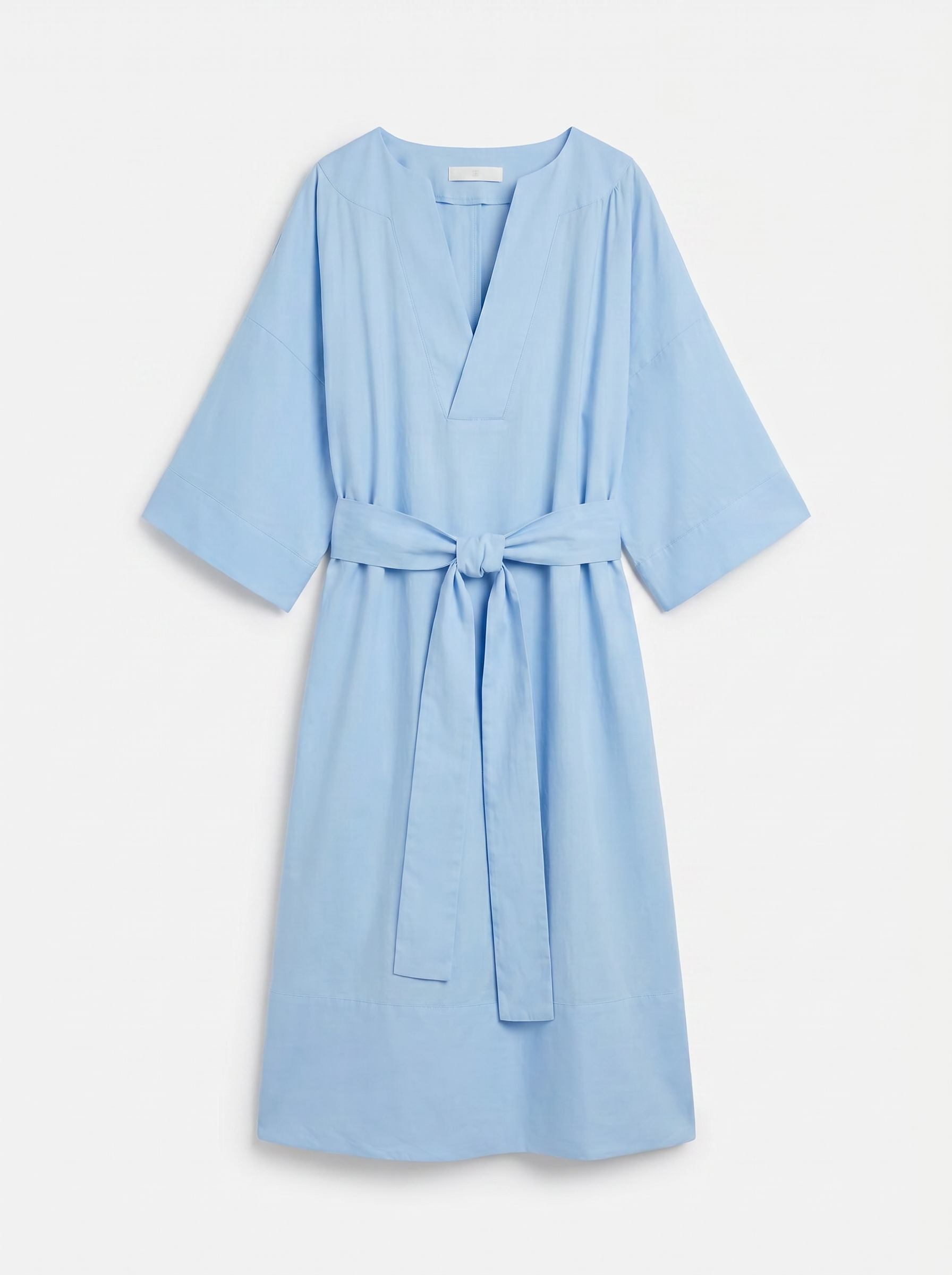 V-Neck Belted Linen Dress