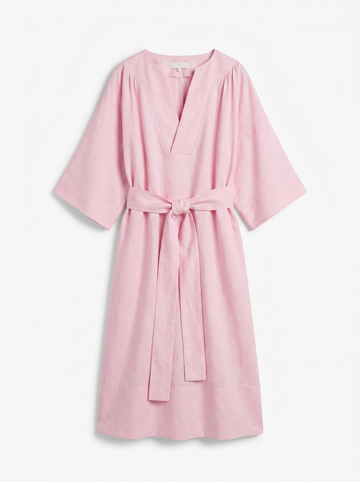 V-Neck Belted Linen Dress