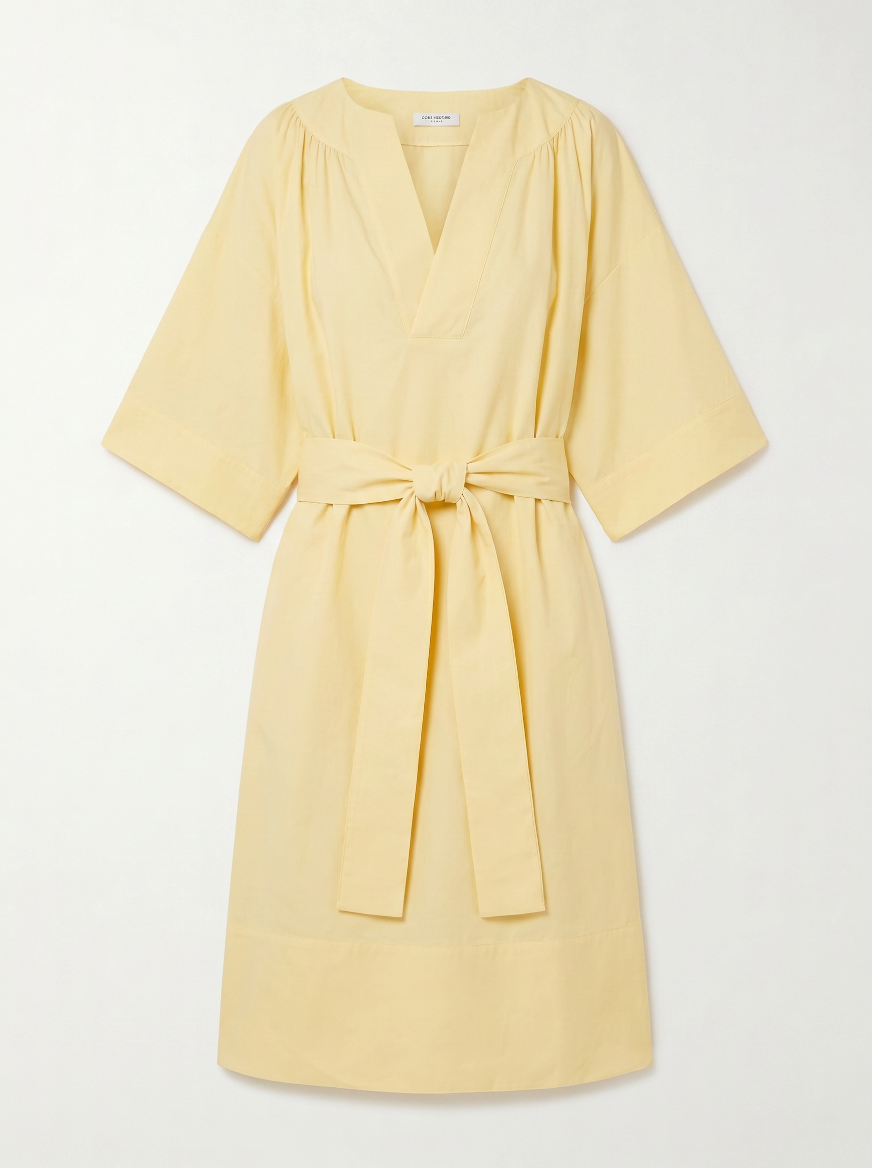 V-Neck Belted Linen Dress