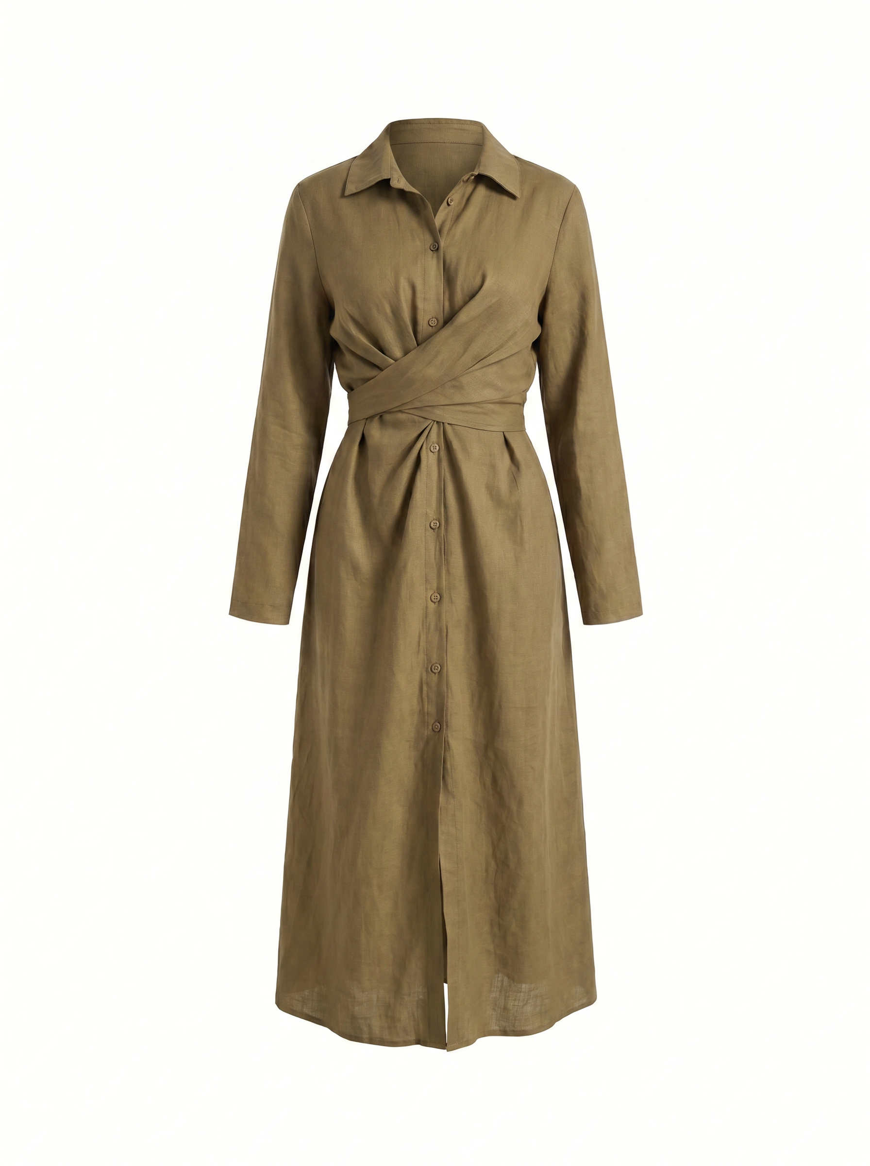 Twist-Waist Linen Shirt Dress