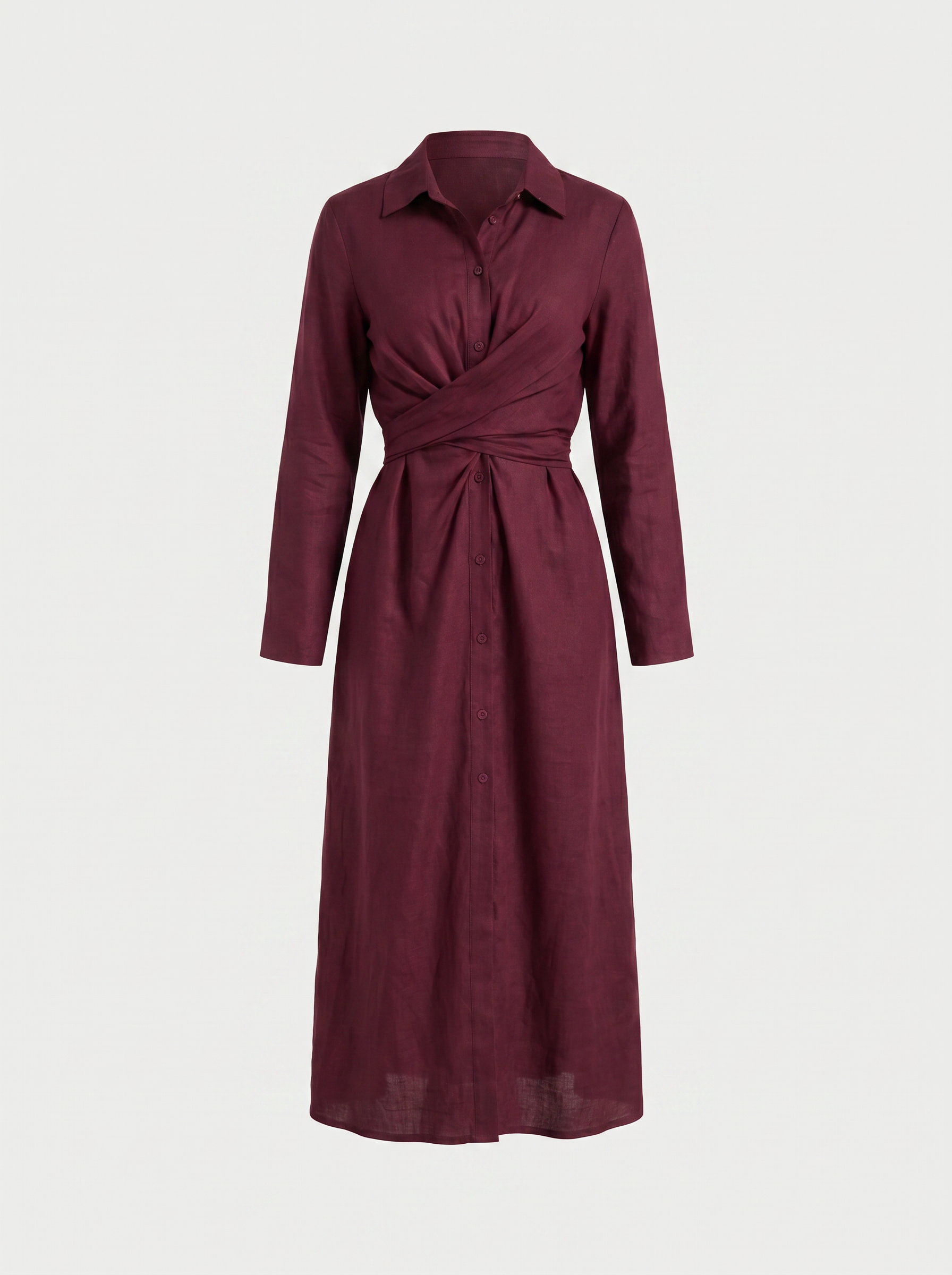 Twist-Waist Linen Shirt Dress