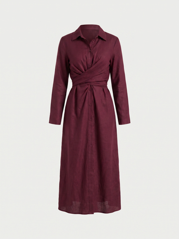Twist-Waist Linen Shirt Dress
