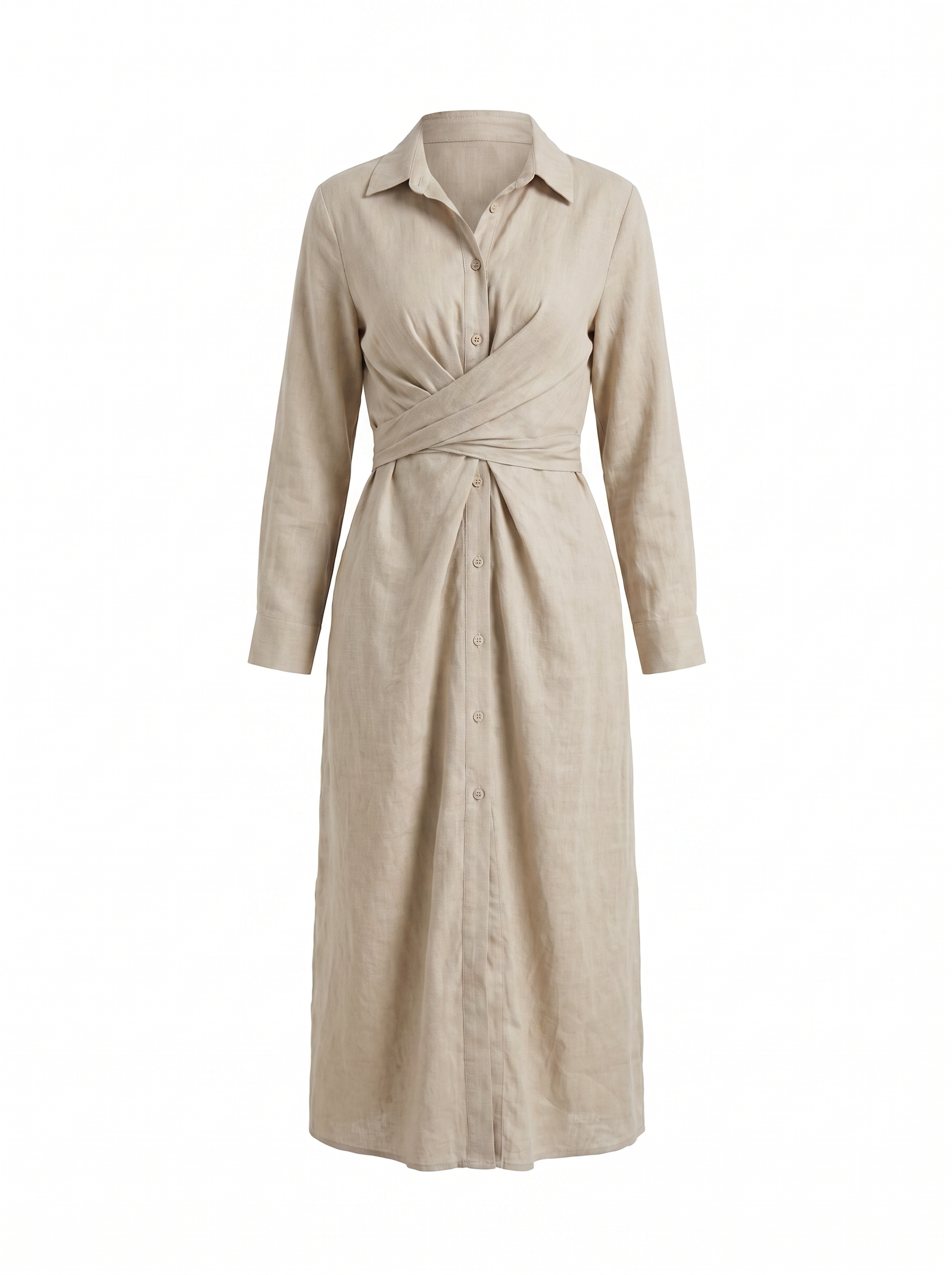 Twist-Waist Linen Shirt Dress