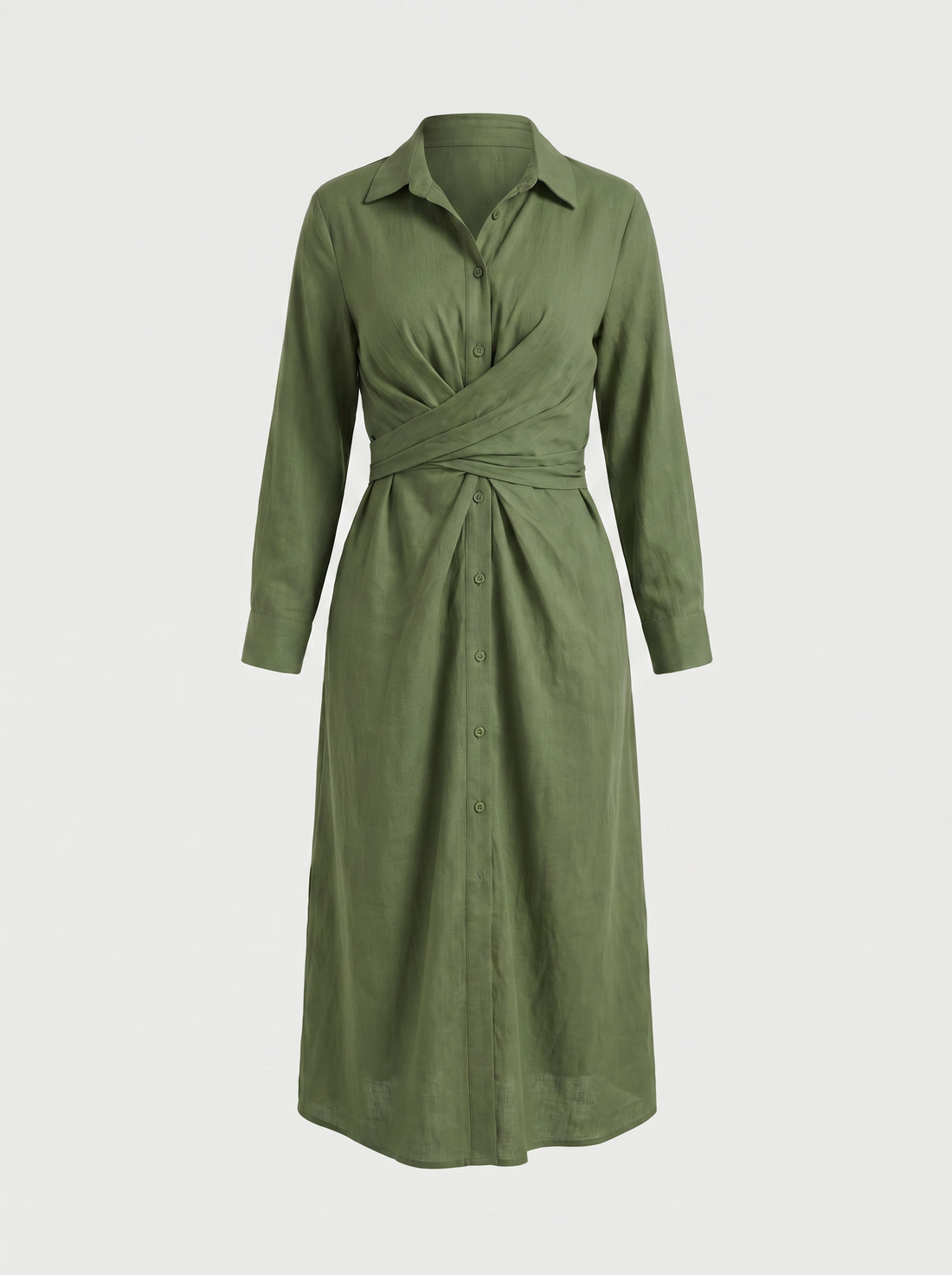 Twist-Waist Linen Shirt Dress