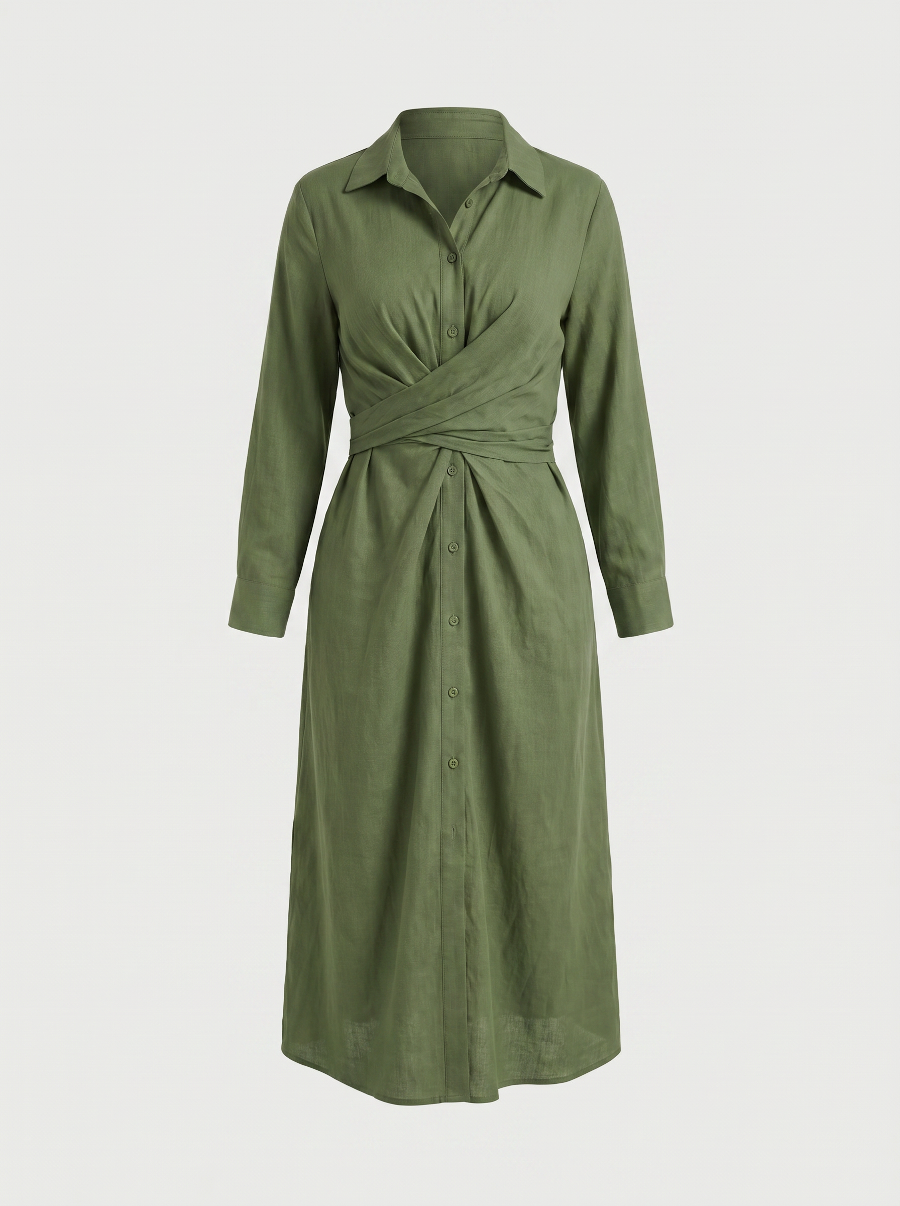 Twist-Waist Linen Shirt Dress