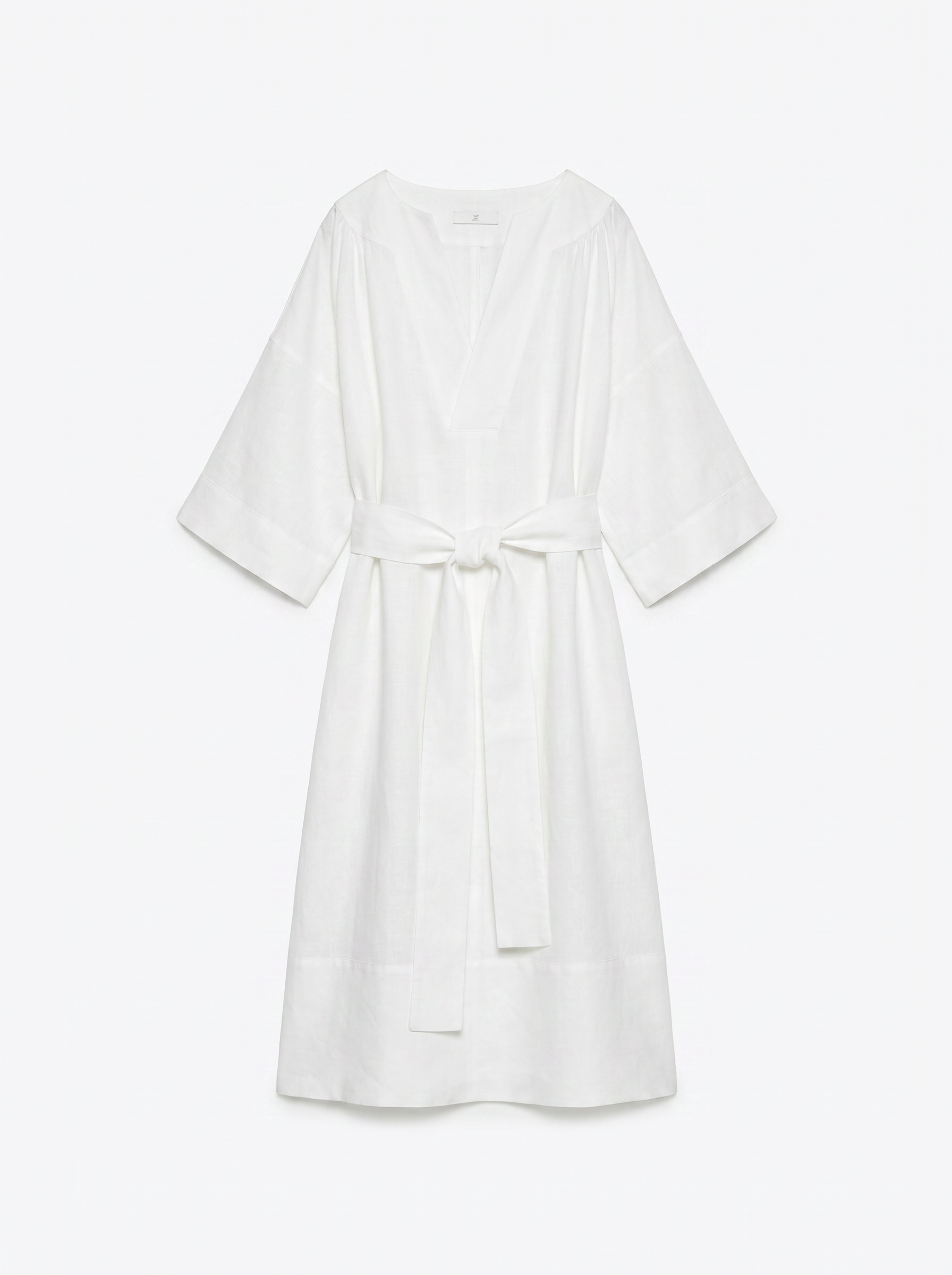 V-Neck Belted Linen Dress